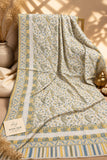 Yellow green Kashmiri Kani shawl with an ivory base, intricate paisley motifs, floral patterns and mustard yellow and sage green decorative borders by Aynn Alif Pakistan