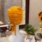 Yellow ruched tie back hijab cap made from soft breathable jersey with full head coverage and adjustable tie-back by Aynn Alif.