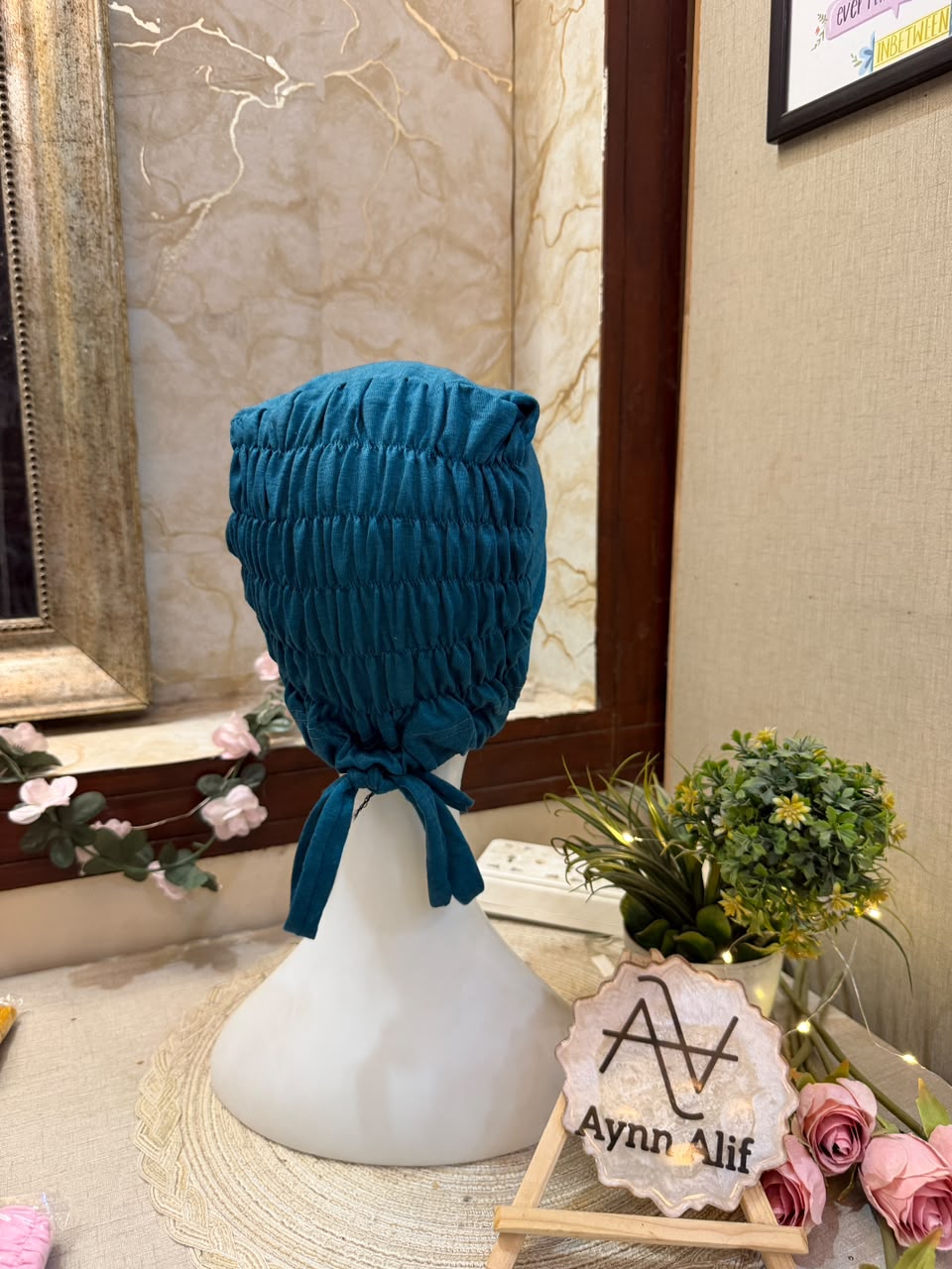 Zinc ruched tie back hijab cap made from soft breathable jersey with full head coverage and adjustable tie-back by Aynn Alif.