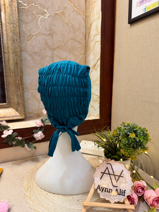 Zinc ruched tie back hijab cap made from soft breathable jersey with full head coverage and adjustable tie-back by Aynn Alif.