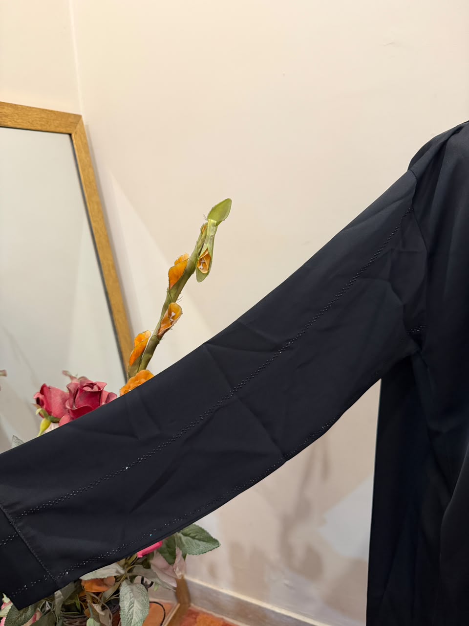 Noir Crystal Button-Down Nidah Abaya with Scarf