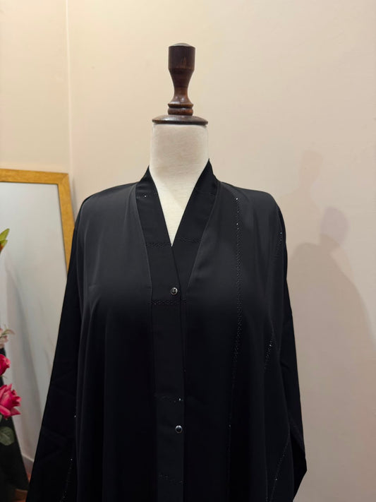 Noir Crystal Button-Down Nidah Abaya with Scarf