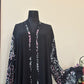 Black front open abbaya with printed sleeves