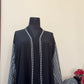 Black front open abbaya with checkered sleeves