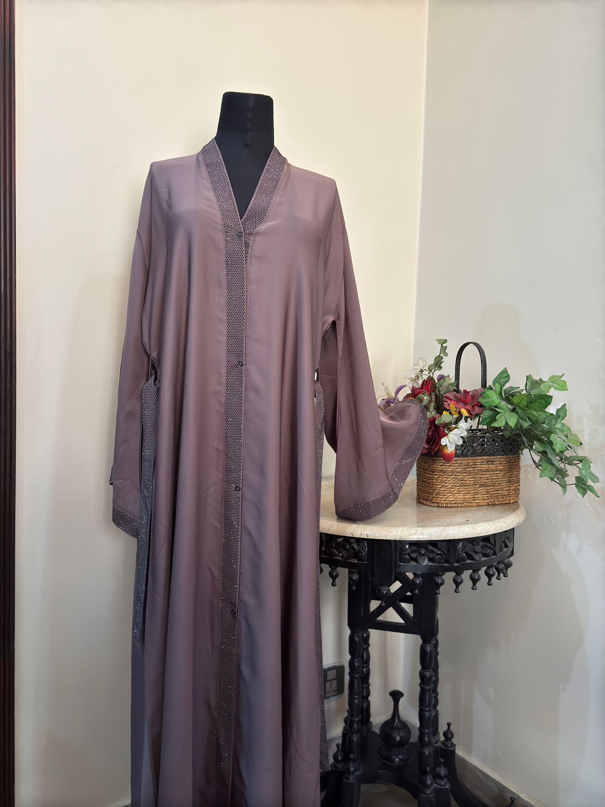 Front Open Stones Studded Abbaya