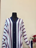 Front open white abbaya with blue red lines