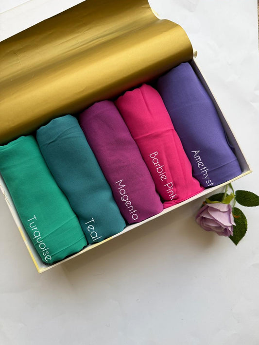 Turquoise chiffon georgette hijab
Teal chiffon georgette hijab
Magenta chiffon georgette hijab
Barbie pink chiffon georgette hijab
Amethyst chiffon georgette hijab