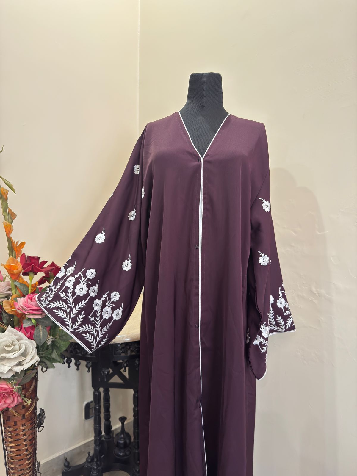 Embroidered Front Open Abaya