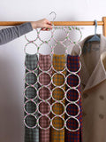 Durable hijab hanger with 28 rings for scarf storage and wardrobe organization