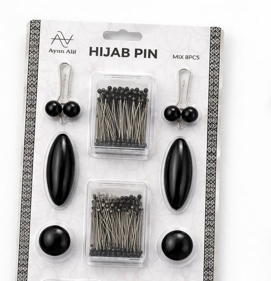 8-in-1 Hijab Pins Pack – Complete Hijab Essentials Kit (Black)