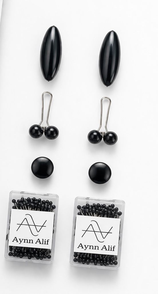 8-in-1 Hijab Pins Pack – Complete Hijab Essentials Kit (Black)