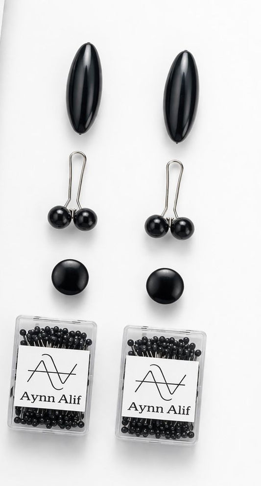 8-in-1 Hijab Pins Pack – Complete Hijab Essentials Kit (Black)