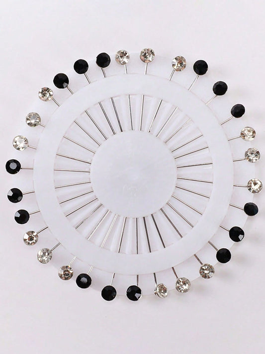 Black n White Stones Studded Hijab Pins