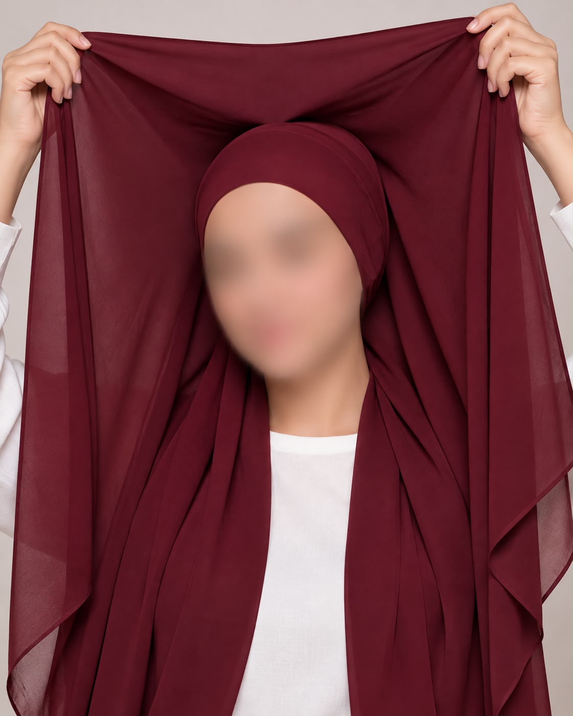 Maroon-Instant Chiffon Georgette Hijab with Built-In Magnet