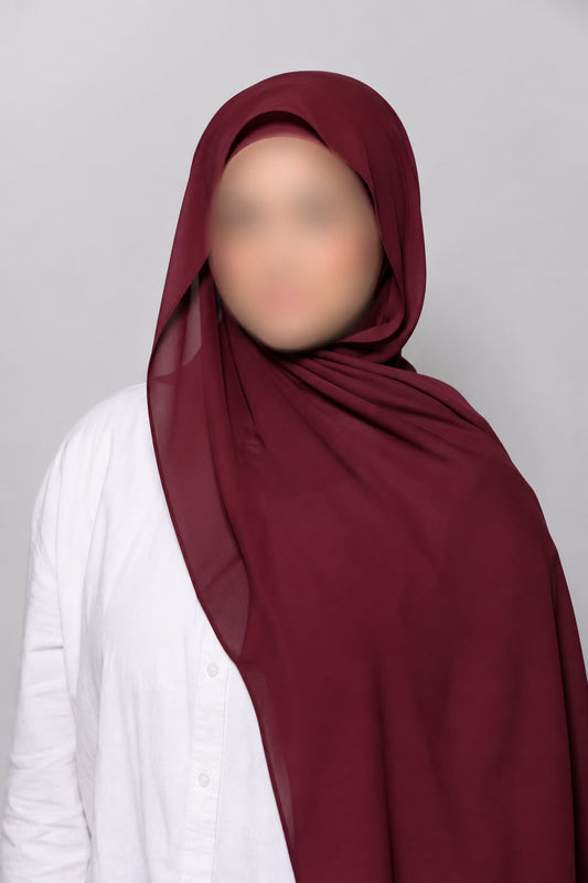 Maroon-Instant Chiffon Georgette Hijab with Built-In Magnet