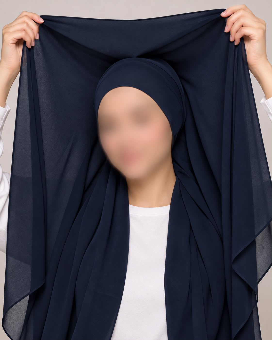 Navy Blue Instant Chiffon Georgette Hijab with Built-In Magnet