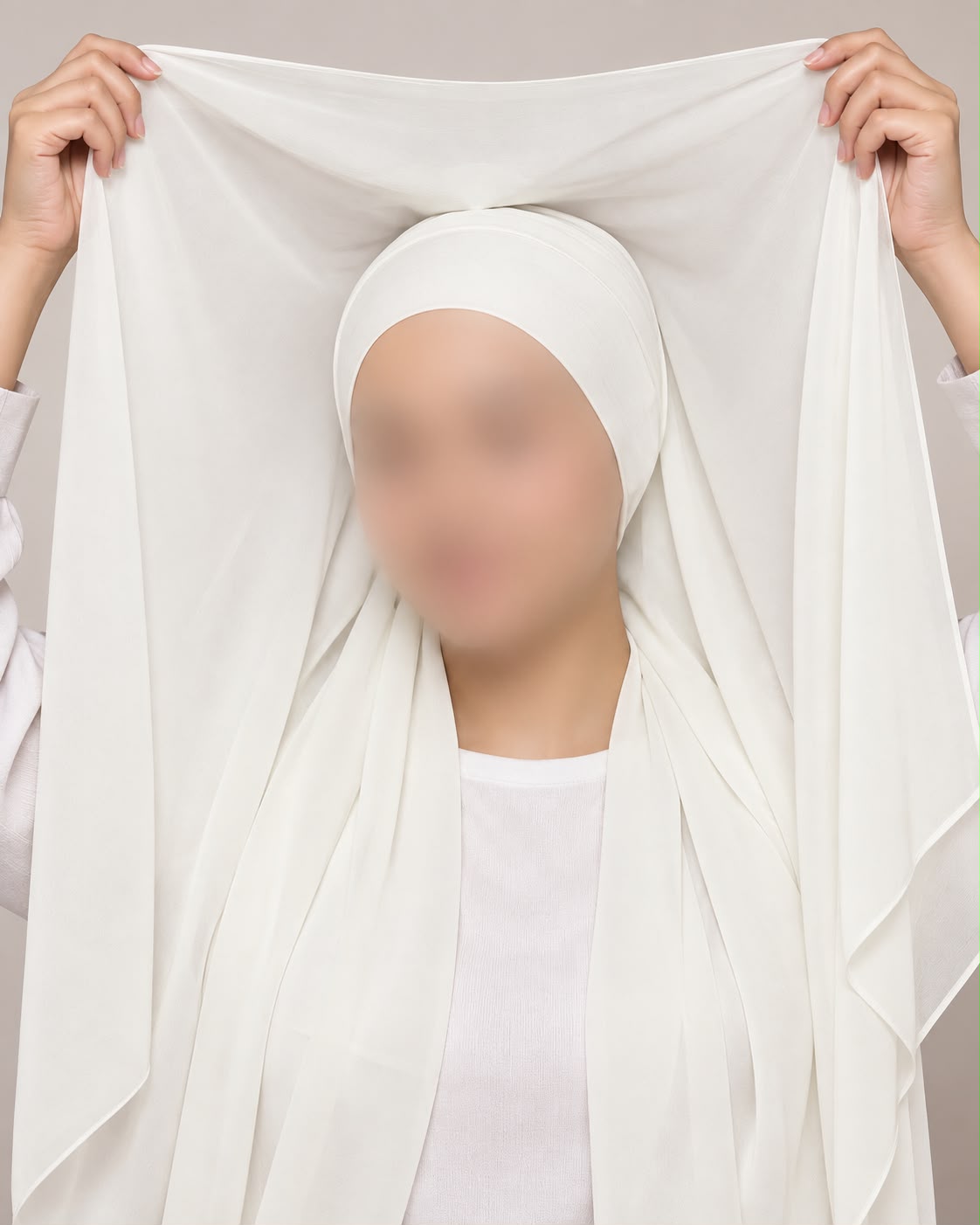 White Instant Chiffon Georgette Hijab with Built-In Magnet