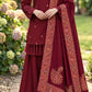 Berry Red Block Printed Pashmina Shawl with Hand Embroidery