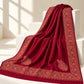 Berry Red Block Printed Pashmina Shawl with Hand Embroidery