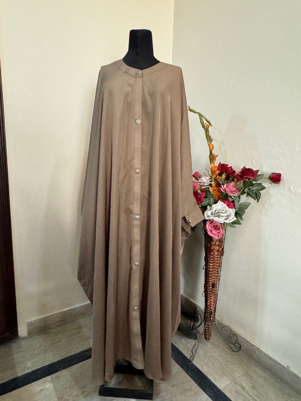 Metallic Beige Kaftan Abbaya