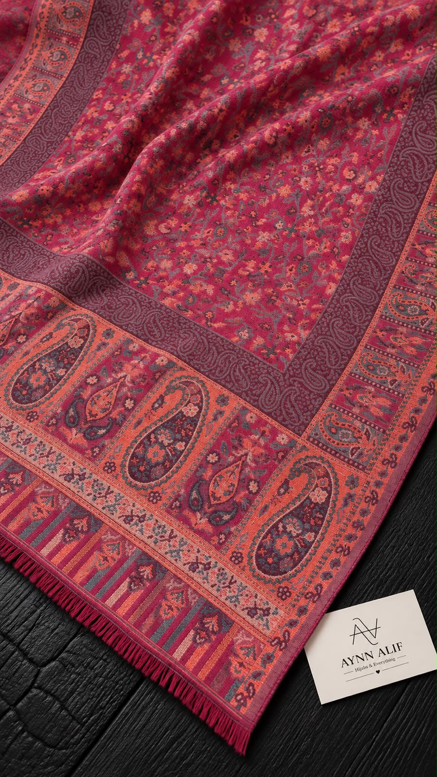 Ruby Rose & Antique Rust- Kashmiri Kani Mini Shawl