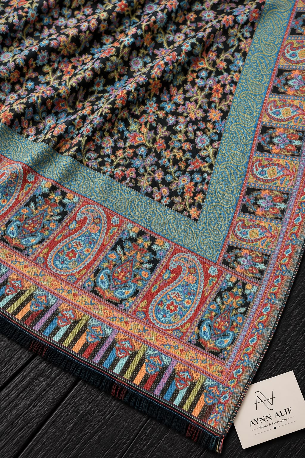 Multi Black-Kashmiri Kani Mini Shawl