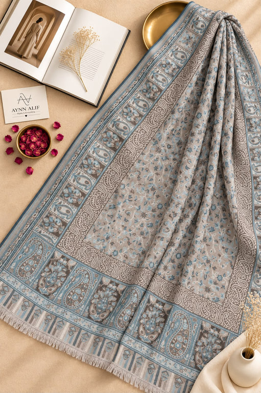 Light Brown & Dusty Blue- Kashmiri Kani Mini Shawl