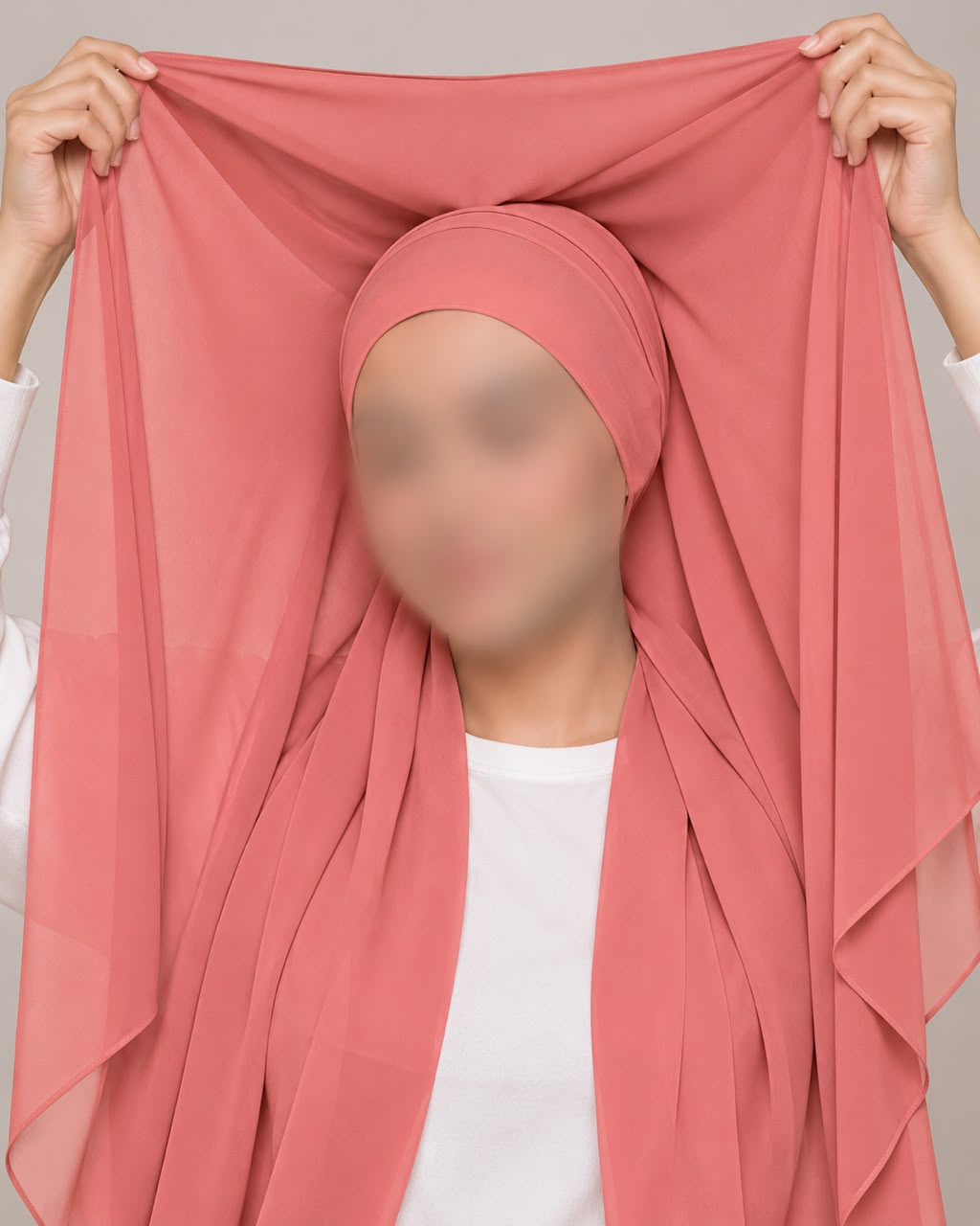 Coral Pink- Instant Chiffon Georgette Hijab with Built-In Magnet