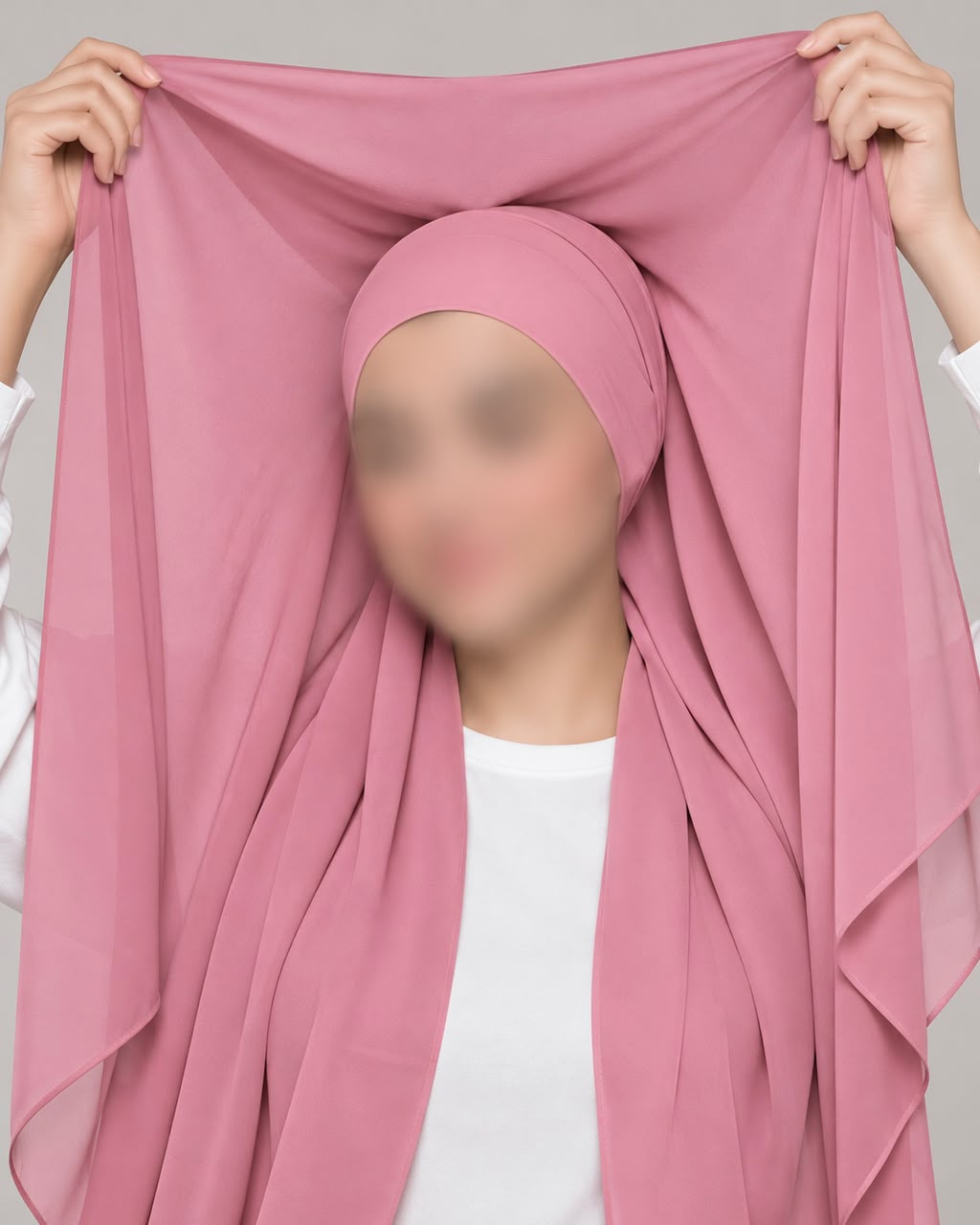 Tea Pink Instant Chiffon Georgette Hijab with Built-In Magnet