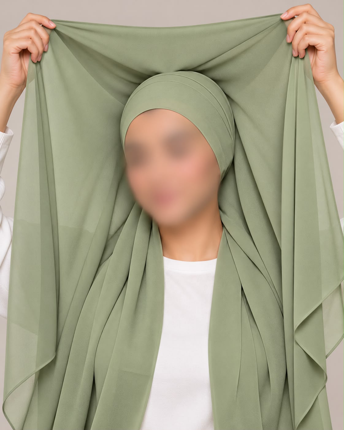 Apple Green Instant Chiffon Georgette Hijab with Built-In Magnet