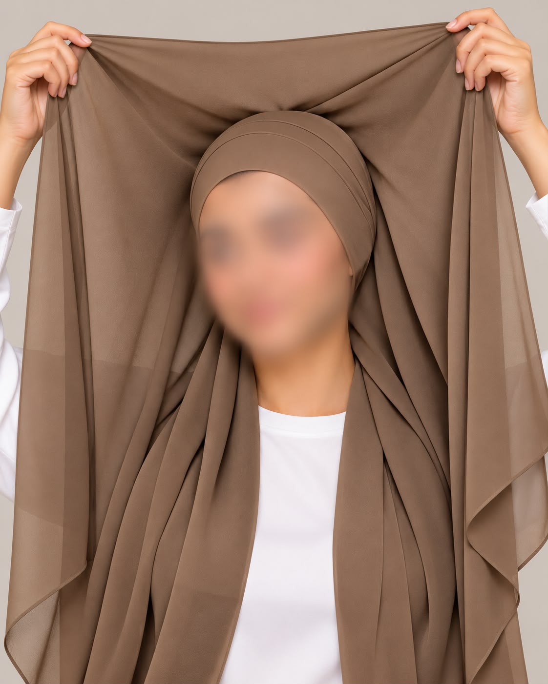 Light Brown Instant Chiffon Georgette Hijab with Built-In Magnet