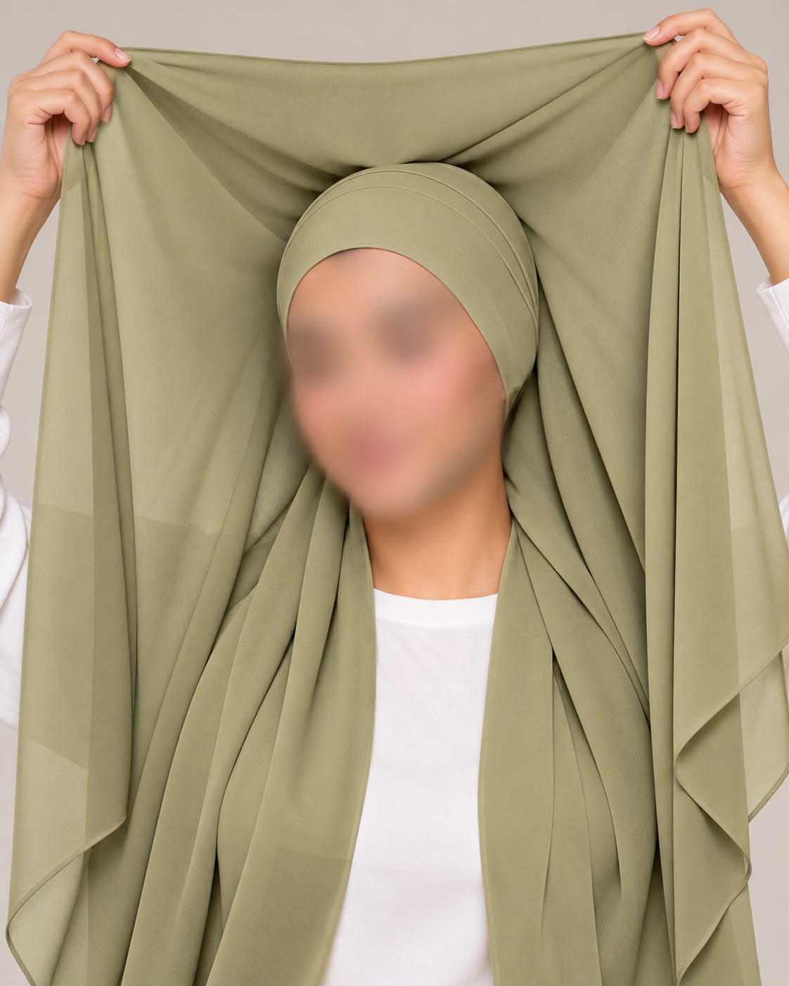 Sage Green Instant Chiffon Georgette Hijab with Built-In Magnet