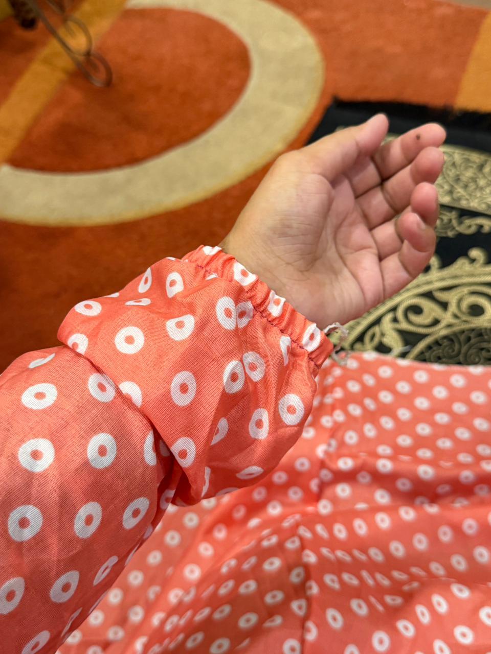 Coral Pink Namaz Chaadar with White Rings