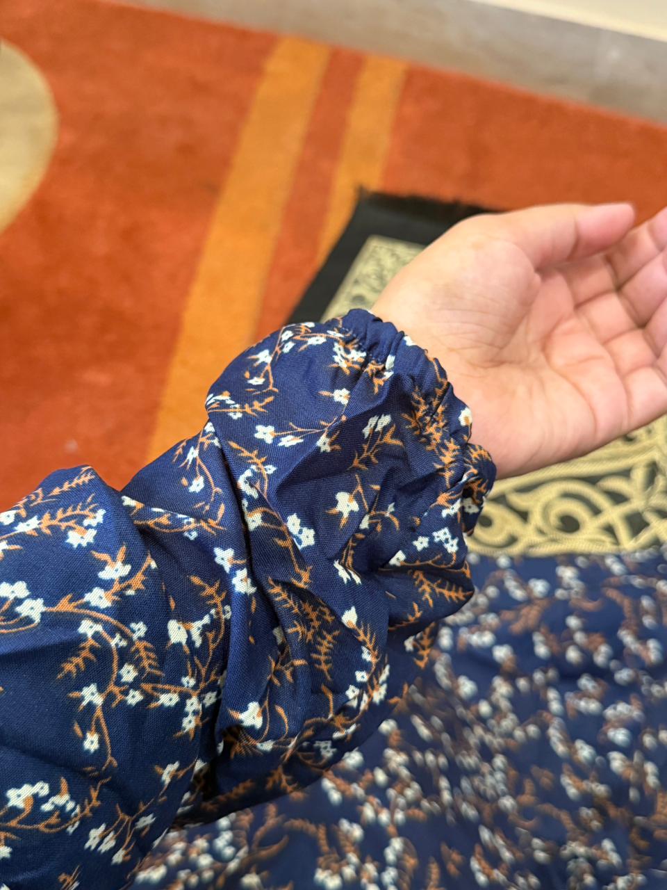 Navy Blue Floral Printed Namaz Chaadar