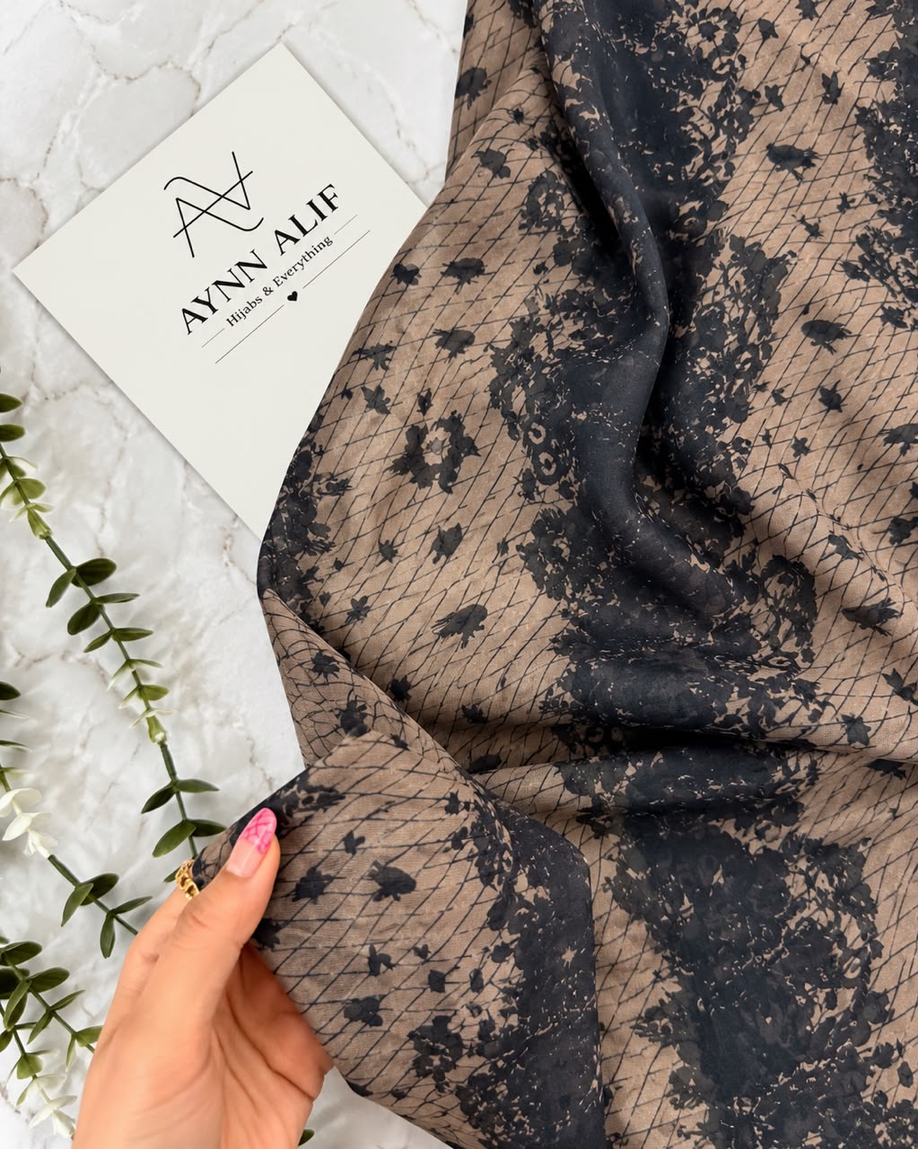 Taupe Black Floral Lattice Print Modal Lawn Hijab