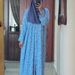 Ocean blue front open printed abbaya