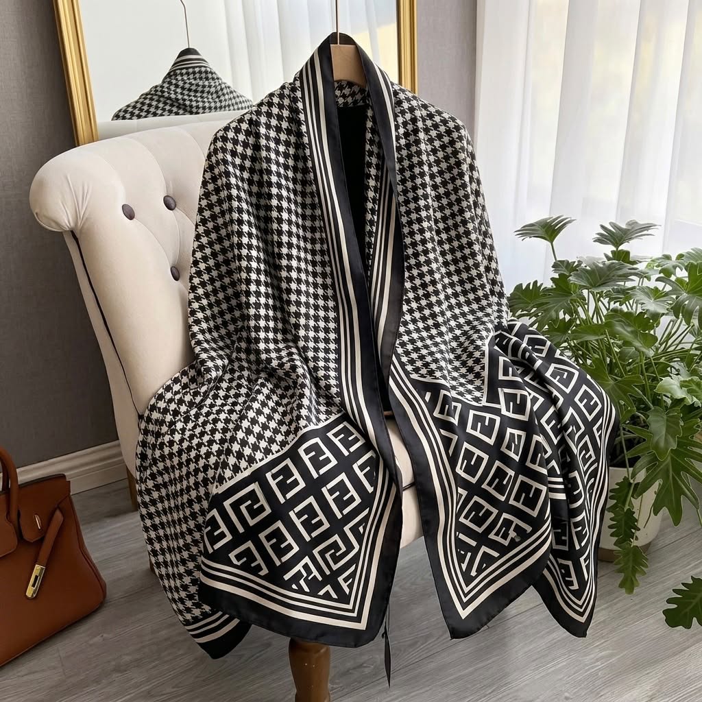 Monochrome Signature Print Silk Scarf