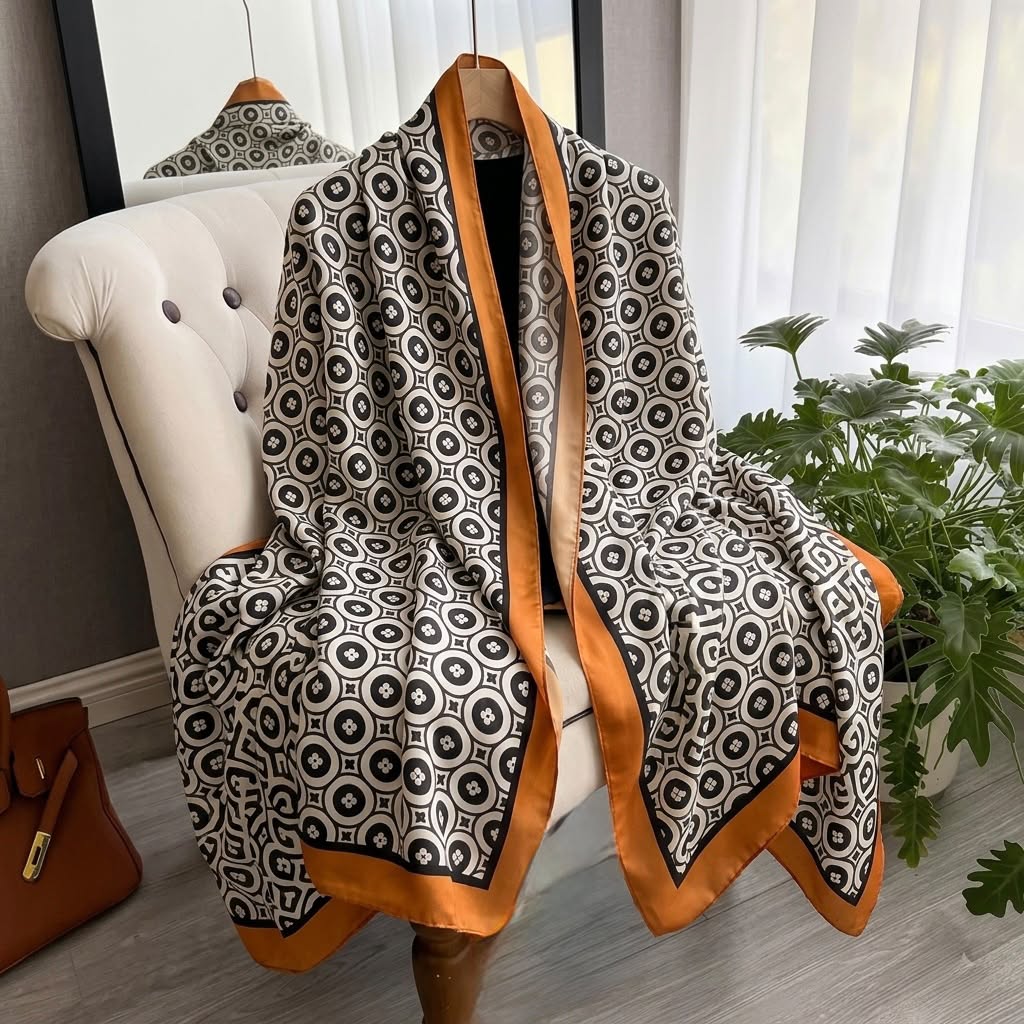 Onyx Ember Motif Silk Scarf