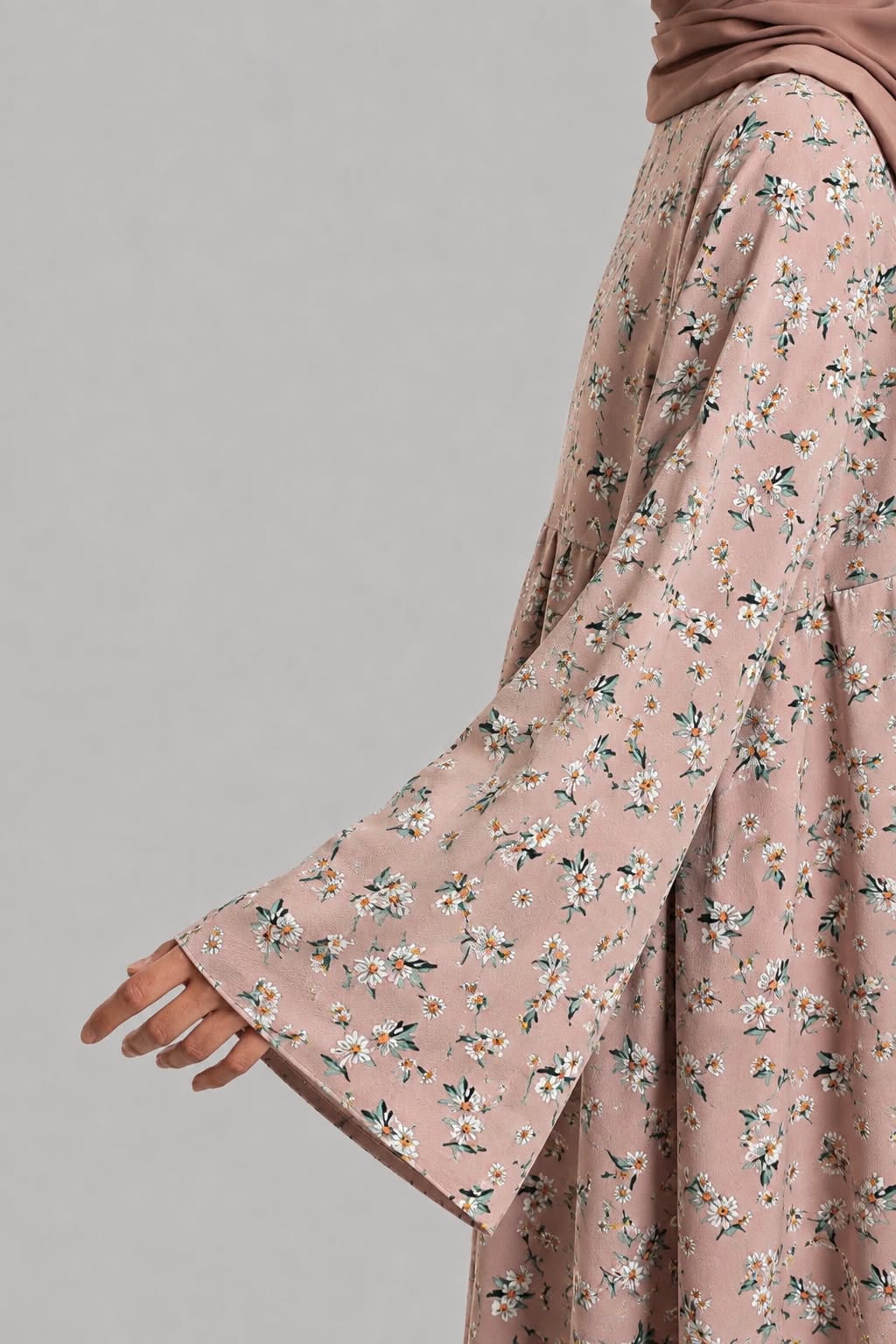 Blush Bloom Printed Front Open Abaya
