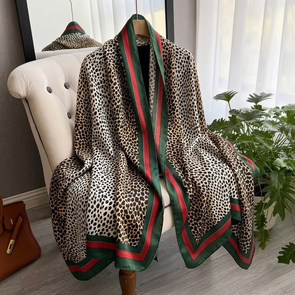 Wild Emerald Leopard Silk Scarf