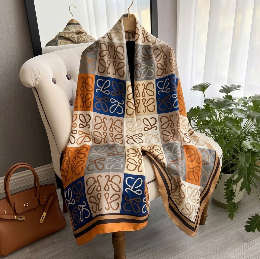Rust & Navy Signature Print Silk Scarf