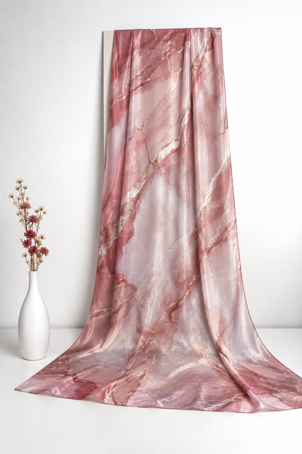 Rose Marble Printed Sheen Silk Hijab – Dusty Pink