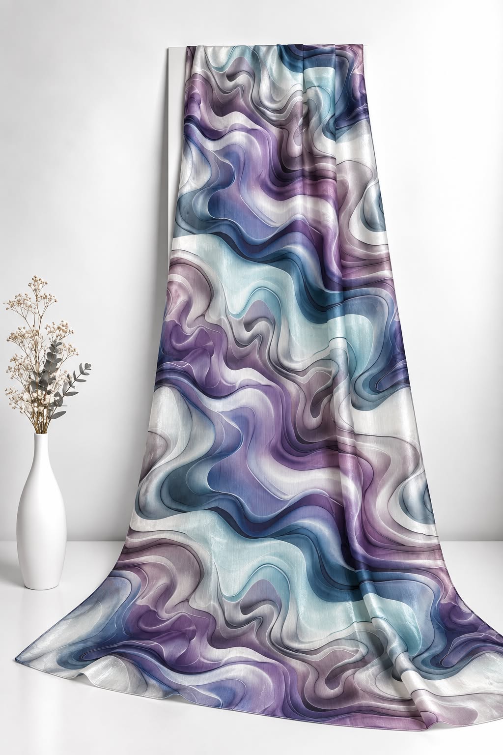 Lavender Waves Printed Sheen Silk Hijab – Blue & Lilac