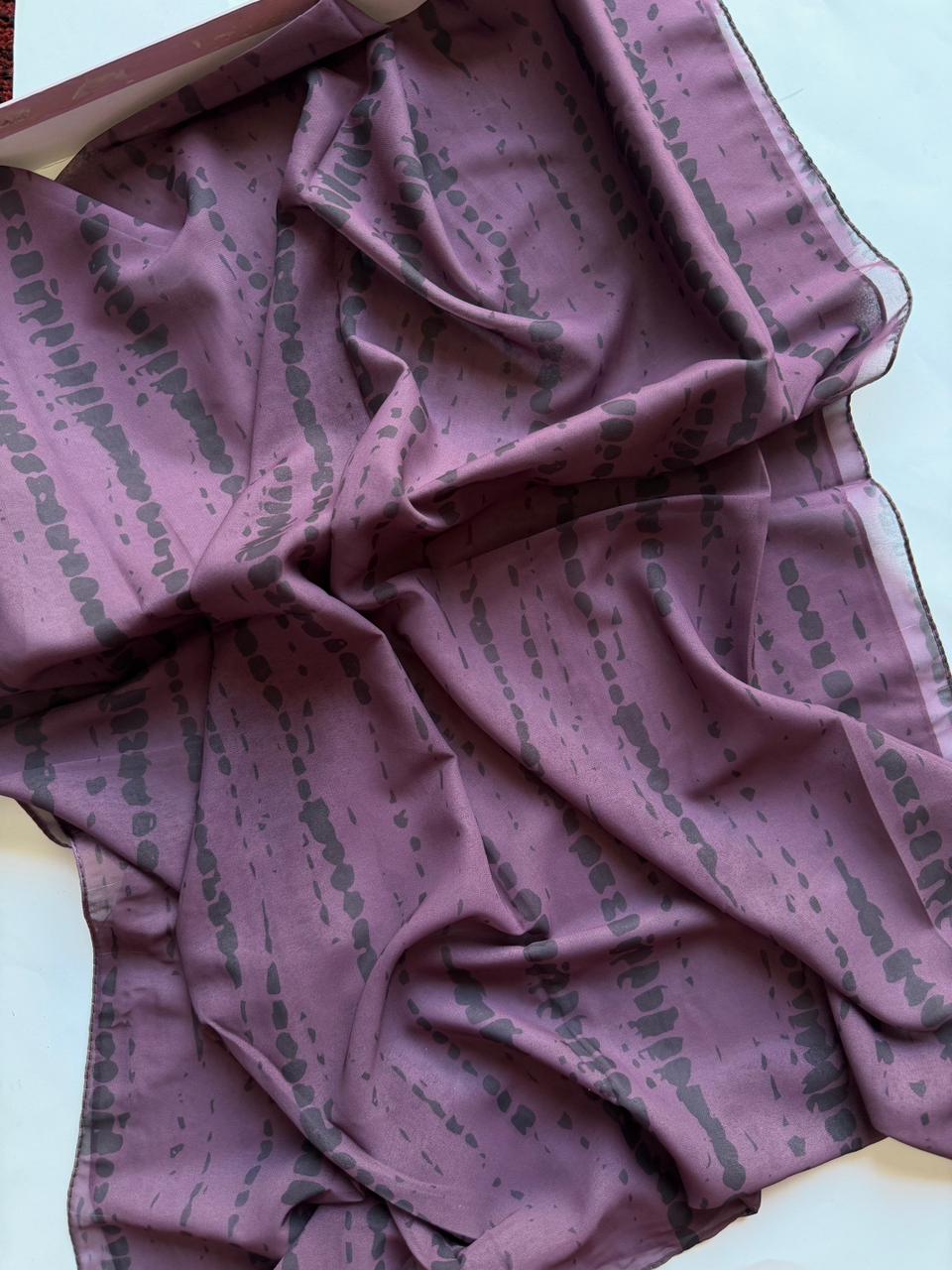 Purple chiffon georgette hijab with black tie dye pattern soft flowing fabric