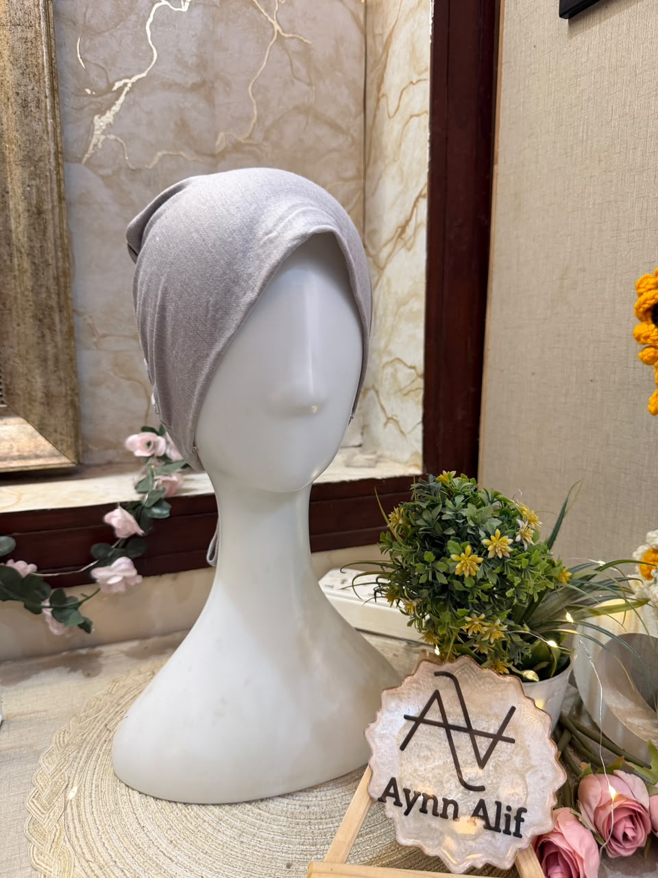 Light Grey Ruched Tie Back Hijab Cap – Soft Jersey Undercap