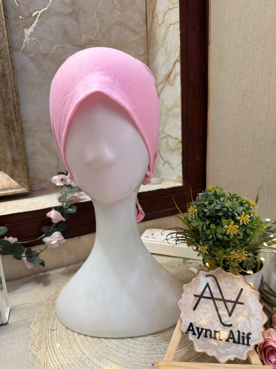 Baby Pink Ruched Tie Back Hijab Cap – Soft Jersey Undercap