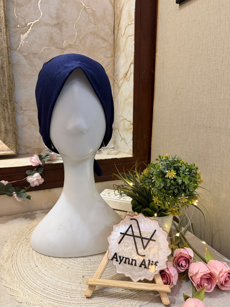 Navy Blue Ruched Tie Back Hijab Cap – Soft Jersey Undercap