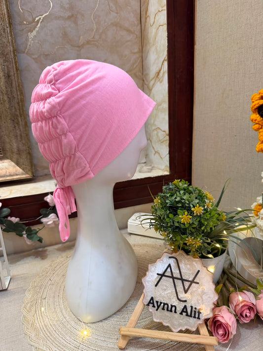 Baby Pink Ruched Tie Back Hijab Cap – Soft Jersey Undercap