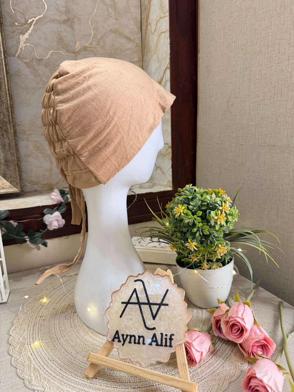 Chestnut Ruched Tie Back Hijab Cap – Soft Jersey Undercap