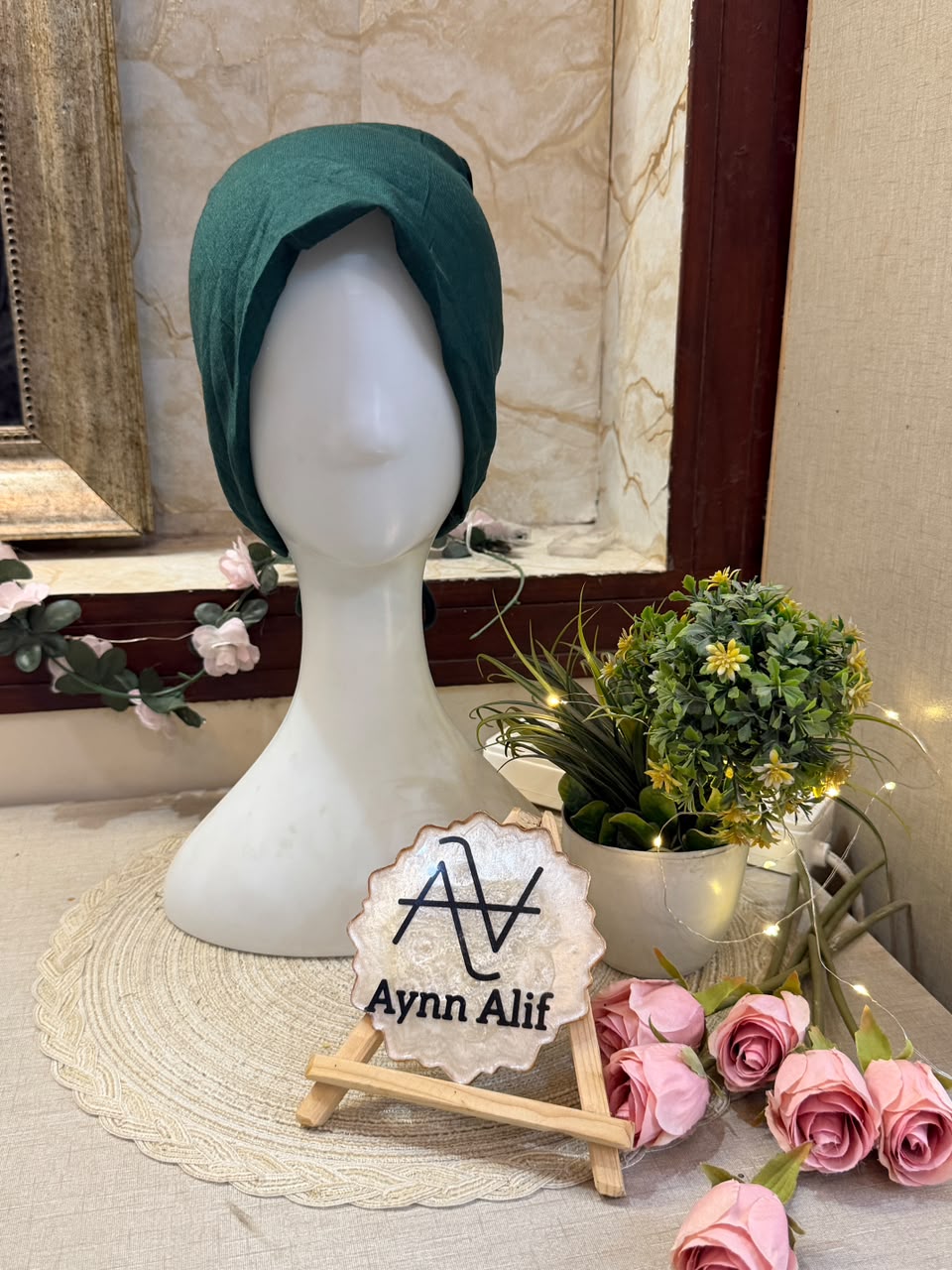 Dark Green Ruched Tie Back Hijab Cap – Soft Jersey Undercap
